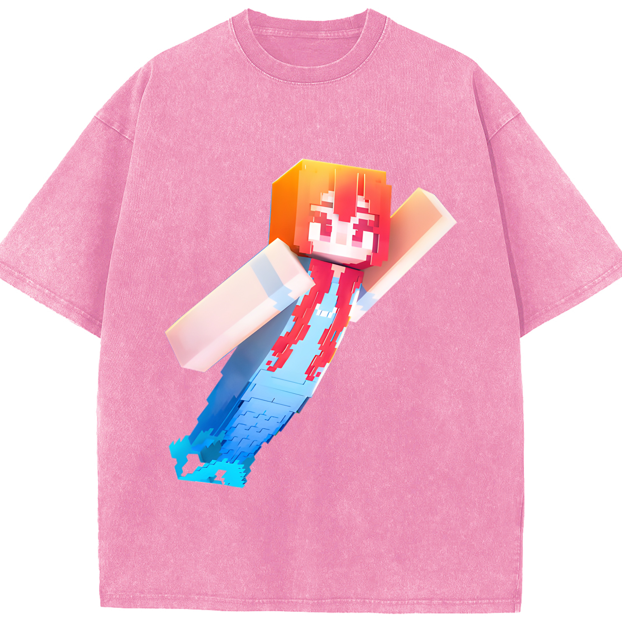 （画像用） マインクラフト ブロックの世界 Minecraft MC Block world 綿100% ヴィンテージ風 半袖Tシャツ（フロントプリント）